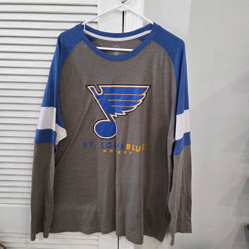 Mens Gray & Blue St. Louis Blues Long Sleeve Raglan T-Shirt Size XXL